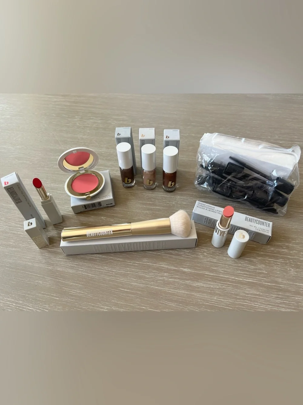 8X BeautyCounter Cream Shadow, Lipstick, Blush, Brush, Tester Wands